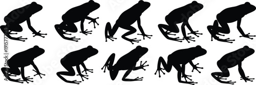 Set of Black Frog Silhouettes in Various Poses Isolated on White Background, Amphibian Vector Collection for Wildlife and Nature Design Graphic Elements Pack
