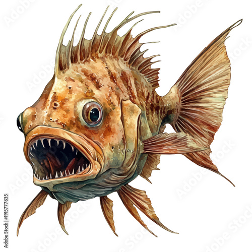 watercolor of Anglerfish A Beautifully Detailed illustration graphic, isolated on a white background.