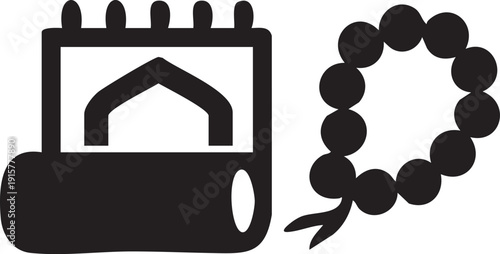 Islamic prayer beads and a mosque icon representing faith and worship perfect for religious concepts and digital design