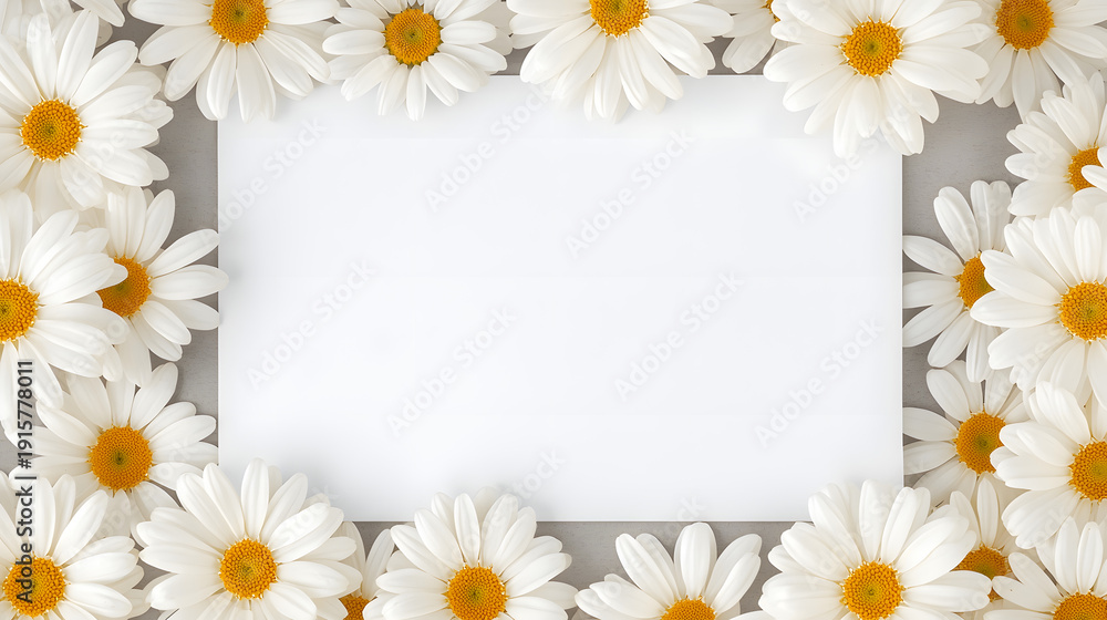 Fototapeta premium Daisy flowers and a paper frame with copy space 