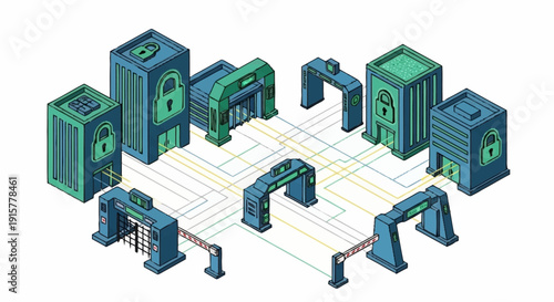 Isometric 3D Illustration of Futuristic City Blocks and Architecture.