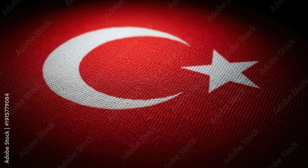 Obraz premium Turkish flag with crescent moon and star on red fabric background