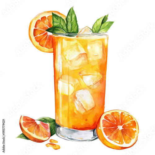 Agua Fresca A Beautifully Detailed, watercolor vector portraying a joyful pose with colorful highlights, isolated on a white background.