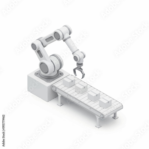 Industrial robotic arm assembly line production machinery.