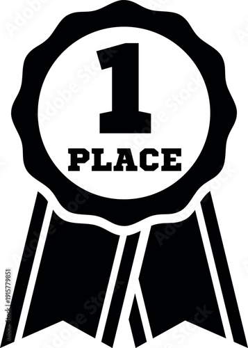 First place badge black icon. Best symbol