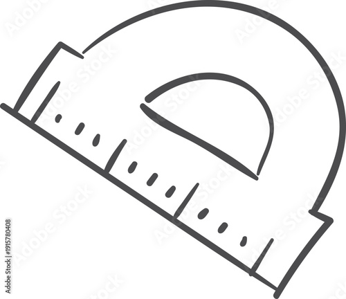 Protractor line drawing. Geometry school tool doodle