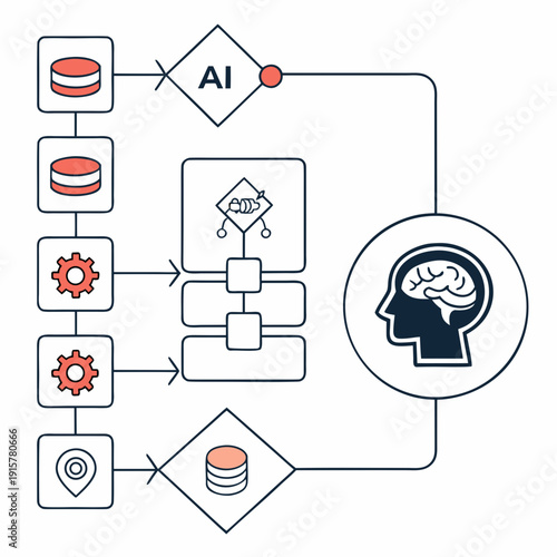 AI technology concept with brain and data flow
