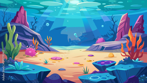Minimal cartoon vector of underwater open space with soft color transitions over smooth seabed flat design