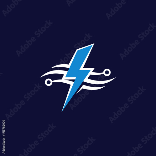 Blue Lightning Bolt Electric Energy Symbol.