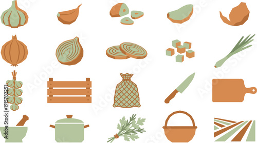 Fresh kitchen ingredients and cooking tools for culinary creativity, a vibrant collection of natural food preparation elements