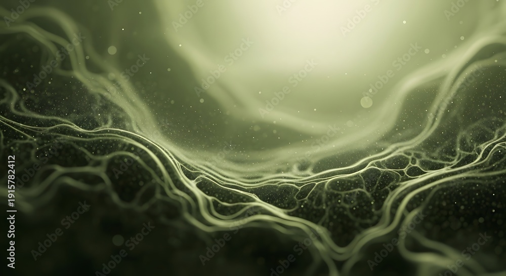Obraz premium Organic Fantasy Nature Abstract Background with Flowing Green Energy and Mystical Environmental Motion