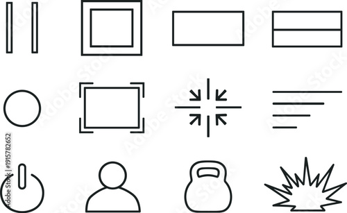 Line style icons of silent visual impact: gap, margin, void, field; isolate, frame, center, align; power, presence, weight,