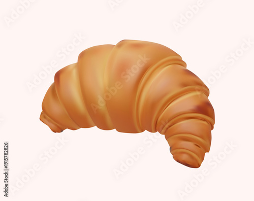 Croissant Cartoon Vector 3D Art. Breakfast French Puff Pastry. delicious pastry of French cuisine baked in the oven, is depicted on a white background, top view. Dessert is made from butter