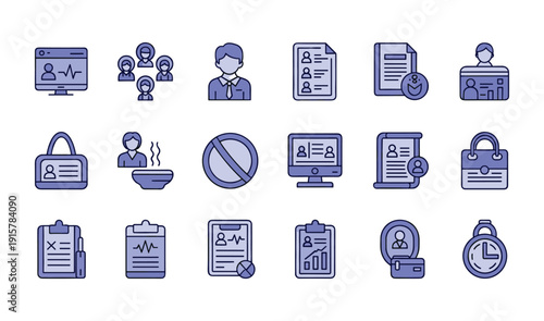 Set of Human Resources and Business Icons with Blue and Purple Hues management people