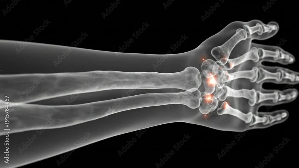 Diagnostic x-ray image of a human hand and wrist showing bone structure ...
