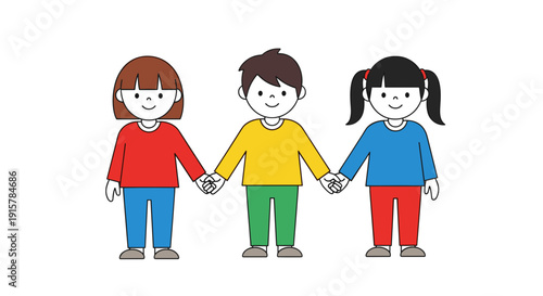 Three children holding hands for friendship and childhood unity concept
