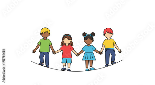 Diverse group of children holding hands for friendship unity and inclusion concept