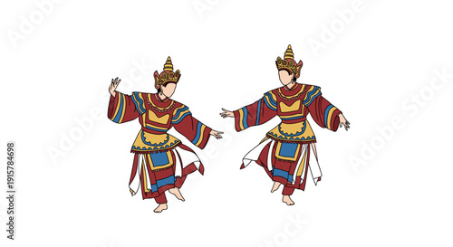 Traditional Asian dancers in colorful costumes for cultural performance and heritage festival concept