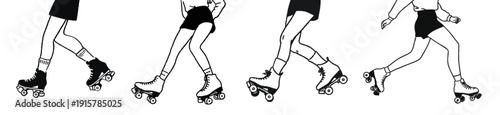 Hand drawn retro roller skate doodle in a vintage sketch style for 70s and 80s nostalgia concepts