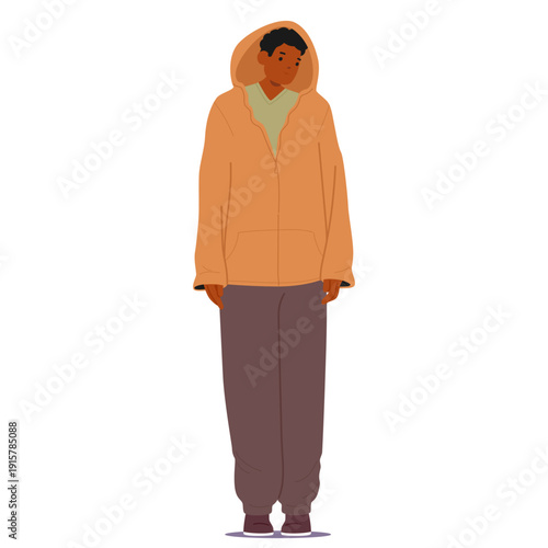 Male character with phlegmatic temperament looking sad exhibiting low-energy, passive traits