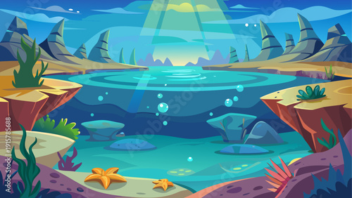 Cartoon vector illustration of underwater open water space with smooth gradients and clear minimal flat style
