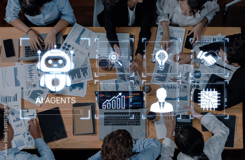 Bilde på lerret AI agents enable collaboration and governance with analytics, security and workflow automation, supporting leadership decisions, customer communication and scalable enterprise productivity