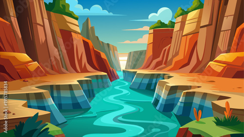 Cartoon vector illustration of underwater canyon space with smooth walls and wide quiet depth flat clean style
