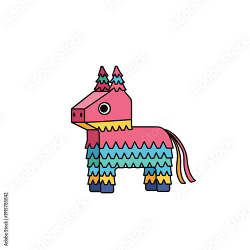 Colorful Mexican piñata donkey icon for fiesta party and cultural celebration design