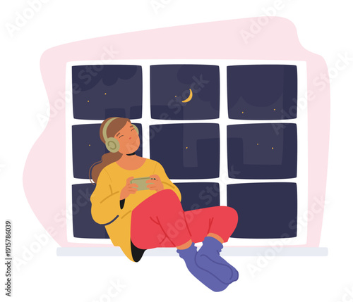 Introversive teen girl prioritizing quiet time enjoying private listening instead of noisy parties