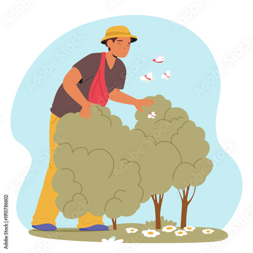 Man valuing privacy prioritizing personal space and time to connect with nature isolated on white