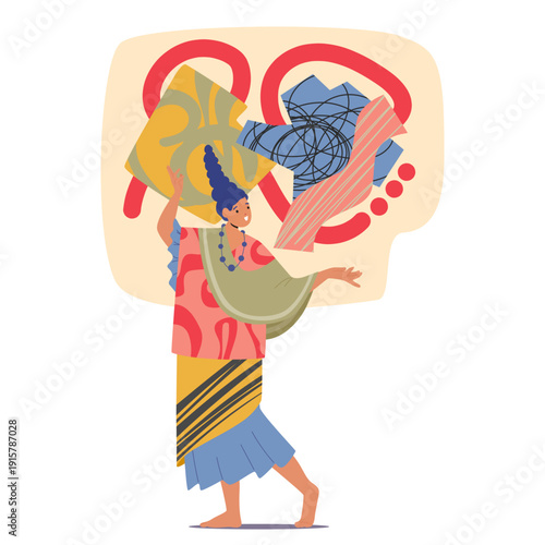 Woman embodying abstract thinking, focusing on non-linear concepts and symbolic connections