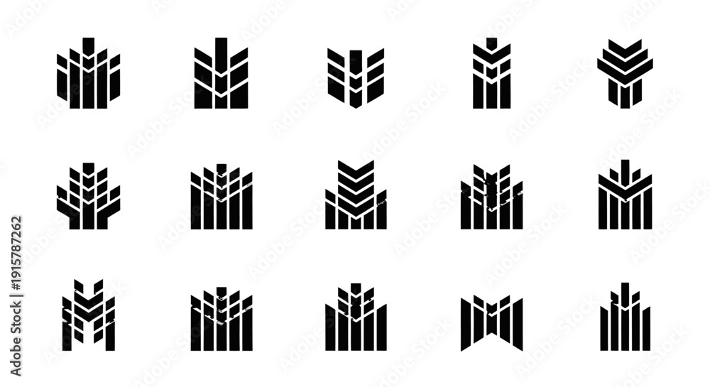 Fototapeta premium Collection of abstract black logos on white background.