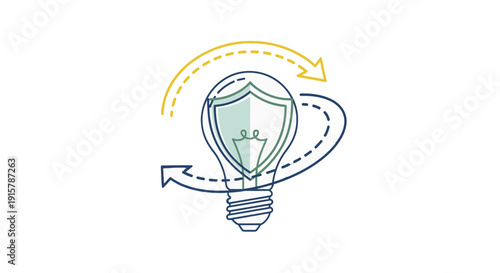 Innovative Idea Protection and Creativity Concept with Light Bulb and Shield.