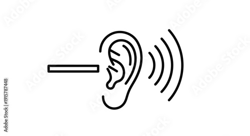 Simple Line Drawing of Human Ear Listening to Sound Waves.