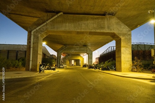Obraz na plátne Concrete viaduct underpass at dusk, Cádiz, Andalusia, Spain