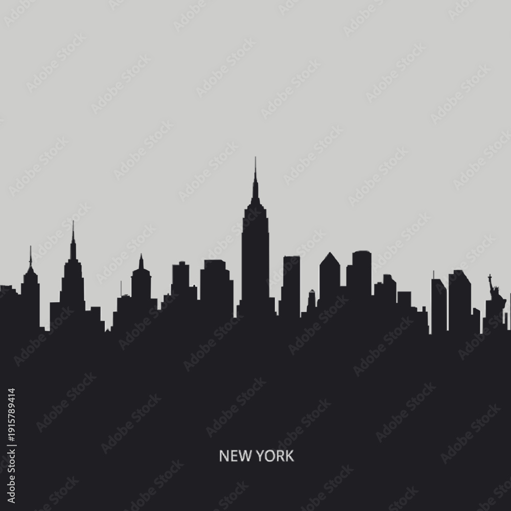 Fototapeta premium A sleek silhouette of the New York City skyline at dusk