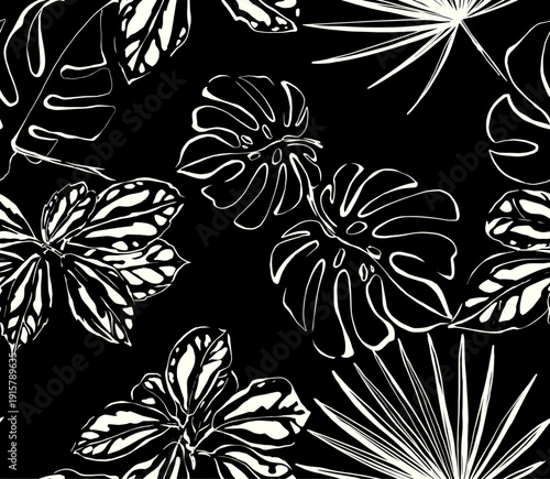 endless floral background, bicolor design, beautiful tropical leaves seamless pattern