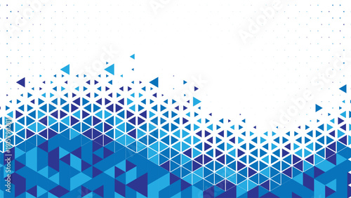 Abstract blue geometric triangle wave background, modern polygon grid pattern, dynamic gradient mosaic design with white copy space