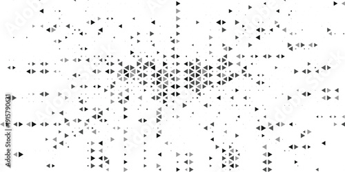 Abstract black and gray triangular mosaic background with scattered geometric pattern, modern digital lattice texture on white backdrop for creative design