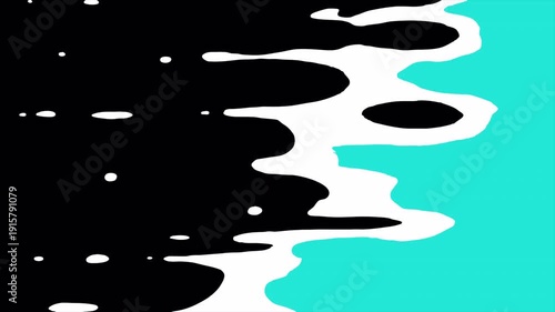 Abstract Liquid Transition with Black, White, and Cyan Colors.