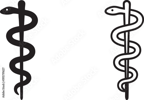 Rod of Asclepius bold uniform stroke medical symbol.
