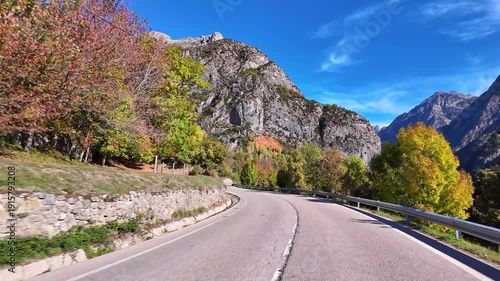 Driving through the beautiful Panticosa, Aragon in Spain. South part of Pyrenees mountains.