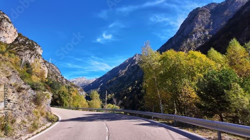 Driving through the beautiful Panticosa, Aragon in Spain. South part of Pyrenees mountains.