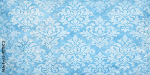 Seamless blue floral pattern with vintage flowers and decorative damask design for wallpaper or fabric