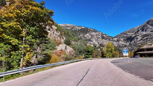 Driving through the beautiful Panticosa, Aragon in Spain. South part of Pyrenees mountains.