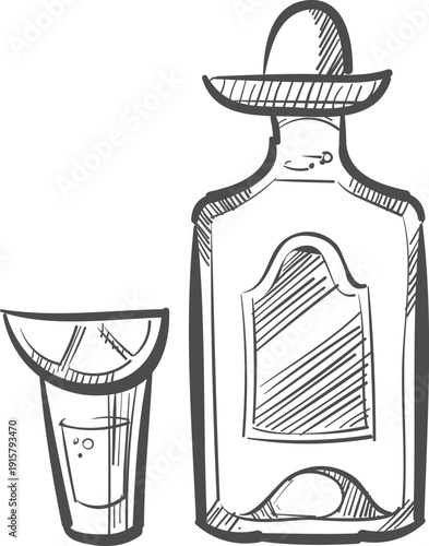 Tequila hand drawn icon. Alcohol glass sketch