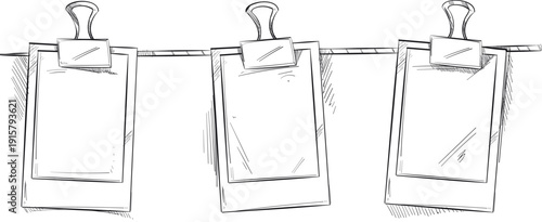 Photo frame hanging on strings. Scrapbook album doodle