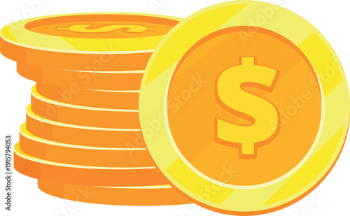 Golden coin stack cartoon icon. Shiny dollars