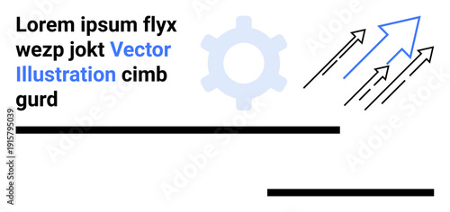 Business growth, innovation, progress, technology, strategy, success. A gear with upward arrows movement and progress. Business growth and innovation concept