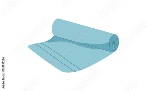 Flat yoga mat sticker with smooth lines. Sport equipment for training, workout, and fitness exercises. Wellness item for healthy lifestyles, physical activities, and gym routines.